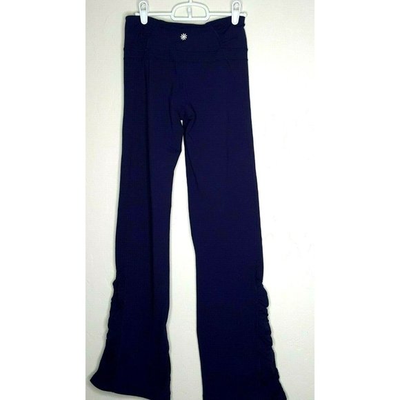 Athleta Long Ruched Flared Yoga Pants Leggings Purple Size XS Appx 26" Waist - Picture 2 of 4